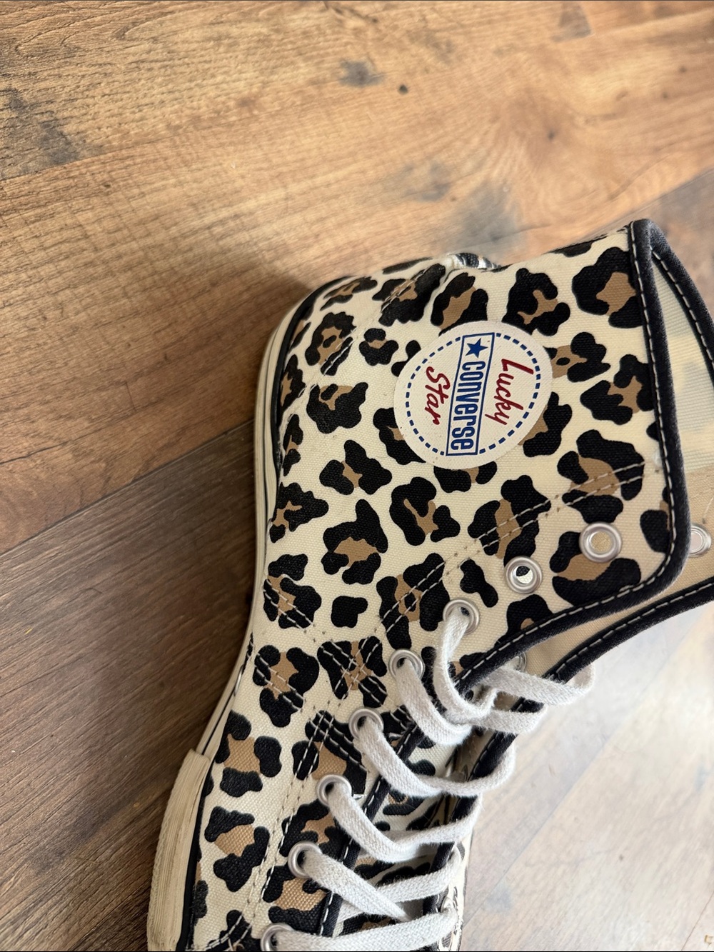 Converse Leopard Print High-Top Sneakers - Black, Tan, Cream - Picture 3 of 7